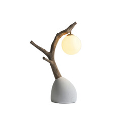 Wooden Branch Table Lamp with White Globe