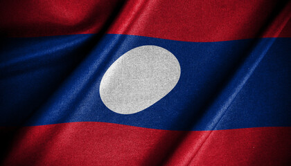Lao National flag red, blue and white standing for marking the establishmentໃ The Laos flag cotton wave isolated on dark, the Laos flag waving for fabric cotton style