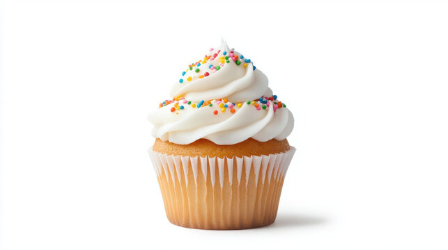 decorated cupcake with colorful sprinkles on white frosting, creating cheerful and delightful appearance