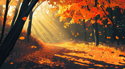 Winding Trail Through a Magical Forest with Orange Fall Foliage