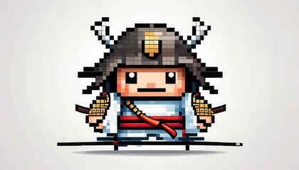 drawn pixel samurai on white background
