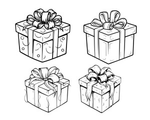 gift boxes outline set for coloring page , vector illustration design.