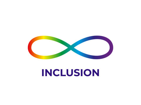 Inclusion icon abstract concept. Gradient infinity sign. Diversity and inclusivity. Logo idea. Background with text inscription.