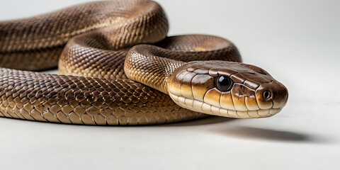 Naklejka premium a coiled snake with various unique patterns and types, lying on a white background. Realistic view. created with generative AI