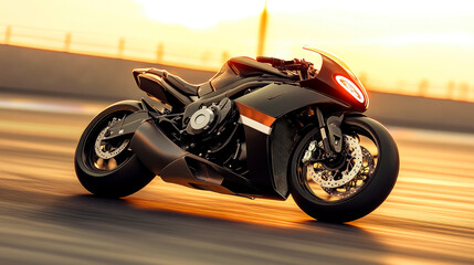 Road racing motorbike standing on a race track.