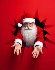 Illustration of Santa Claus in a red costume with an inviting pose on a billboard.