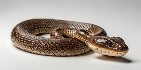 Obraz premium a coiled snake with various unique patterns and types, lying on a white background. Realistic view. created with generative AI