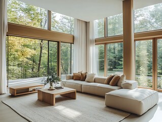 Fototapeta premium Modern Elegance: A Contemporary Living Room with Sophisticated Accents