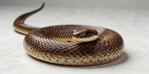 Obraz premium a coiled snake with various unique patterns and types, lying on a white background. Realistic view. created with generative AI