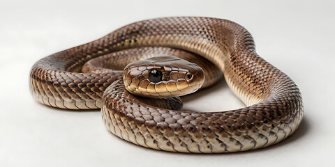 Fototapeta premium a coiled snake with various unique patterns and types, lying on a white background. Realistic view. created with generative AI