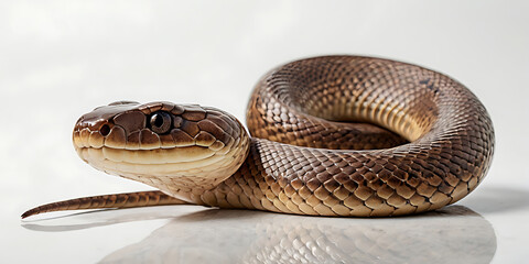 Obraz premium a coiled snake with various unique patterns and types, lying on a white background. Realistic view. created with generative AI
