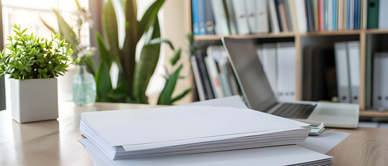 "Simple and Functional: A Pack of Plain White Printer Paper Displayed on a Modern Desk"