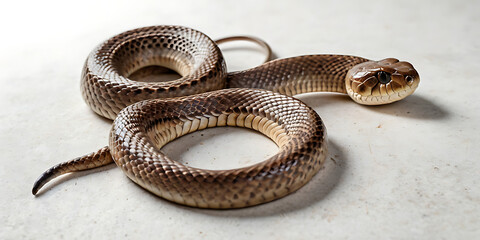 Fototapeta premium a coiled snake with various unique patterns and types, lying on a white background. Realistic view. created with generative AI