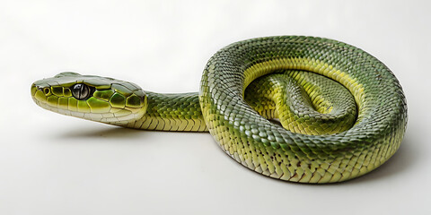 Obraz premium a coiled snake with various unique patterns and types, lying on a white background. Realistic view. created with generative AI