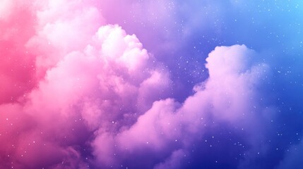 A colorful cloud with blue, pink, and purple hues. There are many small white snowflakes scattered throughout the cloud