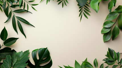 Naklejka premium Decorative arrangement of various green leaves on a light background showcasing nature's diversity and beauty