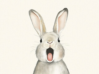 Obraz premium A cute rabbit with an open mouth in surprise.