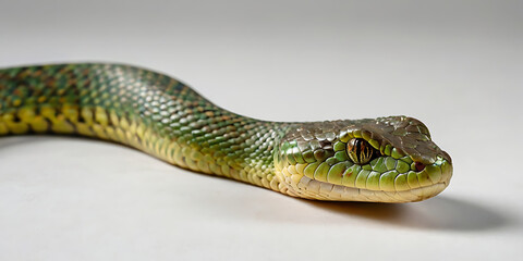 Fototapeta premium a coiled snake with various unique patterns and types, lying on a white background. Realistic view. created with generative AI