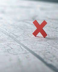 close up of map featuring prominent red X, symbolizing location or destination. map intricate details enhance sense of adventure and exploration