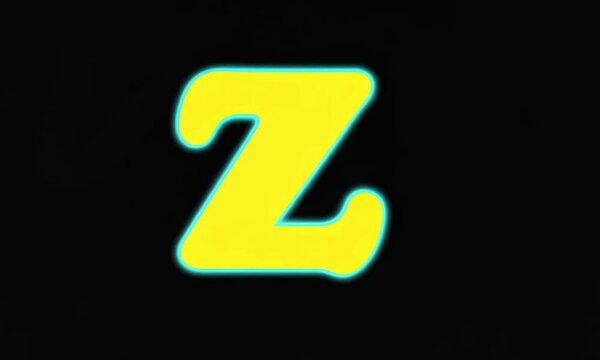 letter z yellow color with a neon blue stroke on black screen