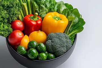 A simple, colorful 2D illustration of fruits and vegetables in a bowl, representing a healthy diet on a plain white background