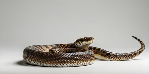 Obraz premium a coiled snake with various unique patterns and types, lying on a white background. Realistic view. created with generative AI