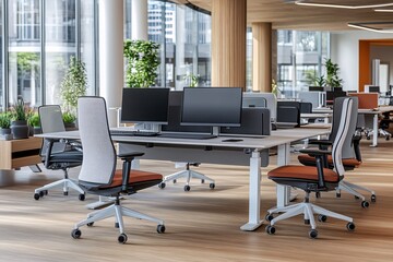 Fototapeta premium Modern Office Interior Design: Desk, Chair, and Workspace