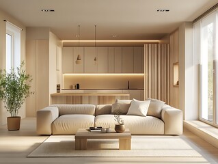 Fototapeta premium Modern Elegance: A Contemporary Living Room with Sophisticated Accents