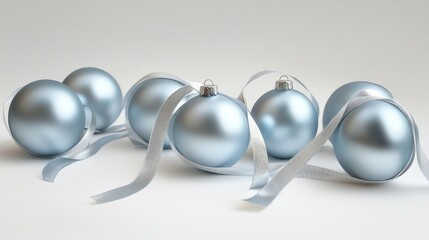 Elegant silver christmas balls with ribbon decoration on white background, perfect for festive...