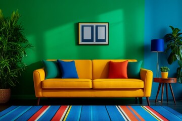 Contemporary decor with nostalgic coloring, bold shapes and handcrafted textures. Generative AI