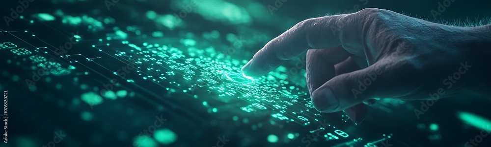 Aufkleber a close-up of a hand reaching out to touch glowing particles, evoking themes of technology and inter