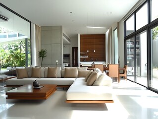 Fototapeta premium Modern Elegance: A Contemporary Living Room with Sophisticated Accents