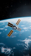 Obraz premium Celebrate united states independence day with a blockchain satellite orbiting earth