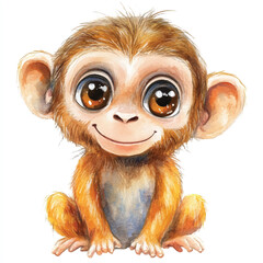 Fototapeta premium cute Monkey watercolor clipart illustration isolated