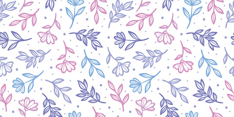 Flower vector pattern, seamless repeating white and blue floral print background, cute doodle daisy illustration wallpaper design