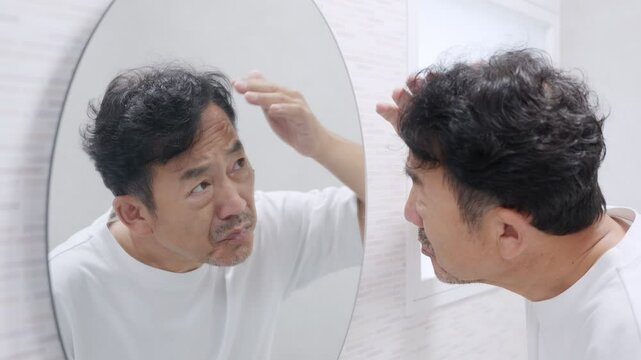 髪の毛に悩むミドル男性