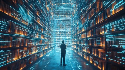 Glowing Digital Library Boundless Knowledge Flowing Through the Interconnected World of Information