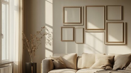 Modern Living Room Interior with  Empty Picture Frames