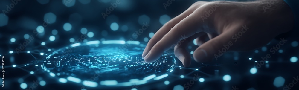 Aufkleber a hand interacts with a glowing digital interface, symbolizing technology, innovation, and connectiv
