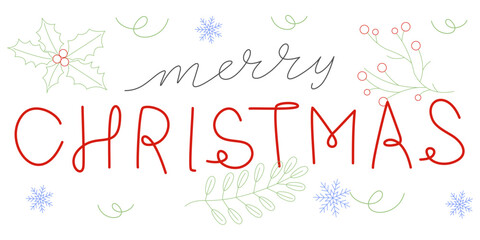 christmas greeting vector design, snowflakes and christmas ornamental plants