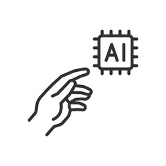AI god, icon in line design. AI, god, power, intelligence, divine, machine, technology on white background vector. AI god editable stroke icon