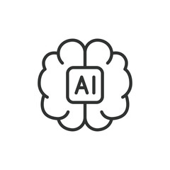AI in brain, icon in line design. AI, brain, intelligence, neural, mind, cognitive, technology on white background vector. AI in brain editable stroke icon