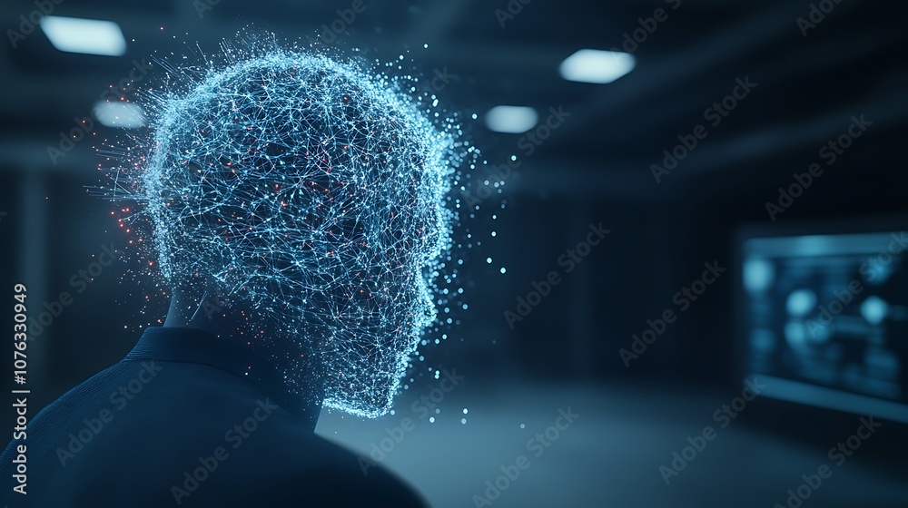 Aufkleber a digital face composed of glowing particles, representing a futuristic concept of artificial intell