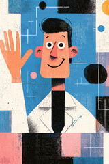 Playful Abstract Illustration of a Cheerful Character in a Geometric Design