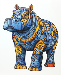 Fototapeta premium Colorful hippopotamus on a white background.