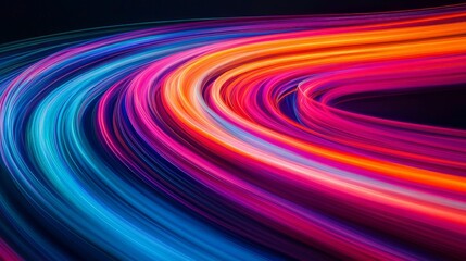 A vibrant swirl of neon colors creates a dynamic, abstract pattern on a dark background, evoking energy and movement.