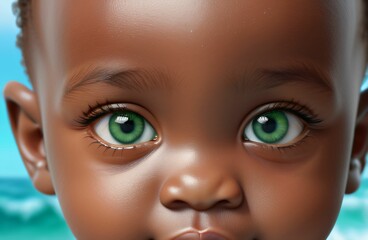 cute little african baby with very smooth facial features,realistic,detailed,detailed