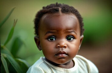 cute little african baby with very smooth facial features,realistic,detailed,detailed