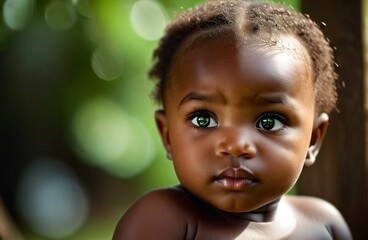 cute little african baby with very smooth facial features,realistic,detailed,detailed