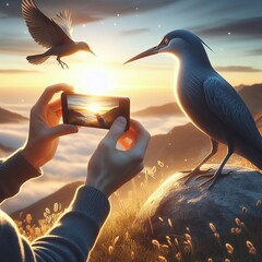 Person and Bird Capturing a moment of interaction between a pers